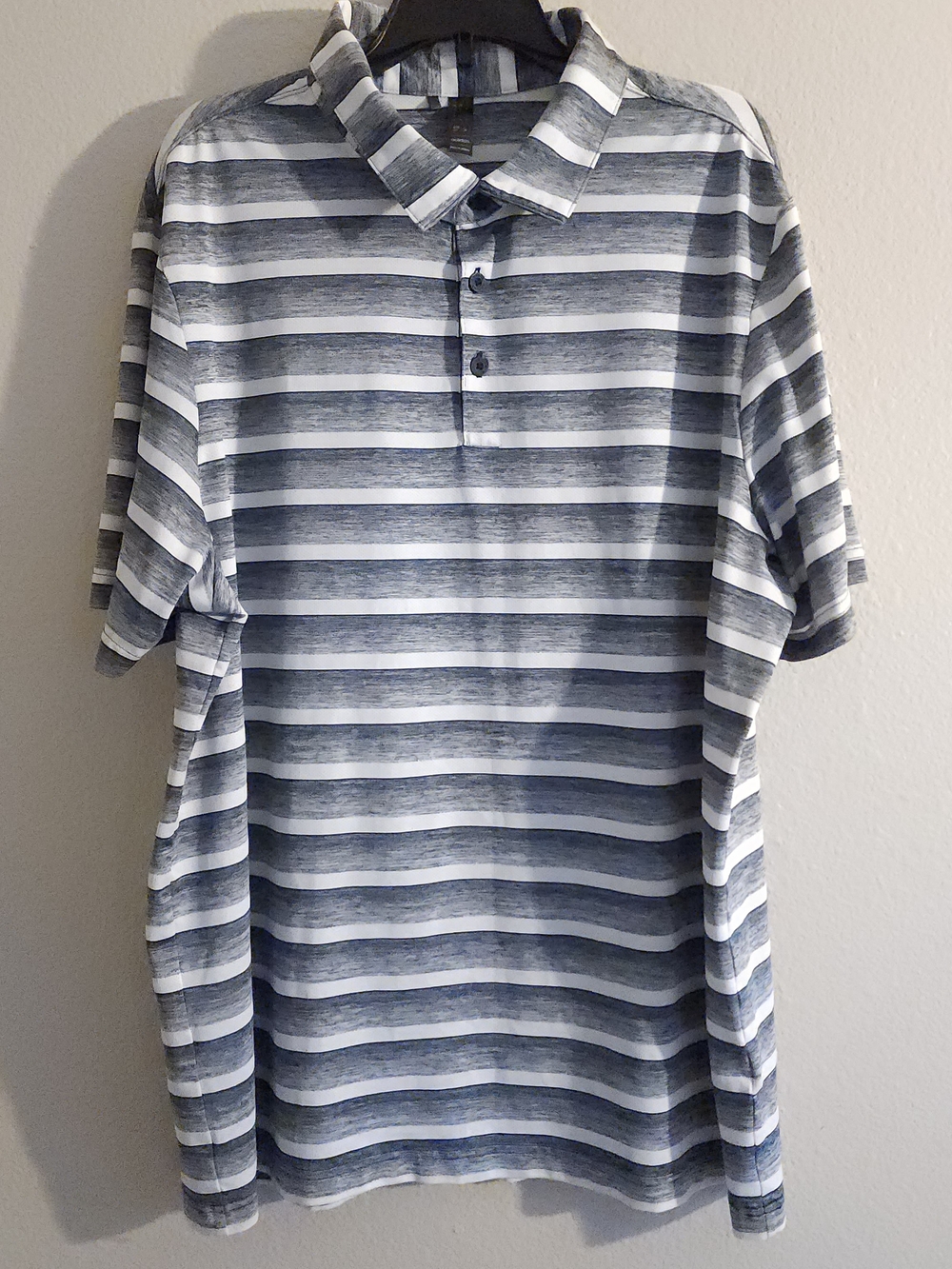 ADIDAS Men’s Two-Color Striped Performance Golf Polo Shirt - Blue/White  Size XL